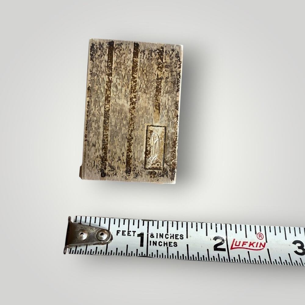 Antique Sterling Silver Vesta Match Safe Case Engraved Monogram Striped Design - Picture 12 of 13